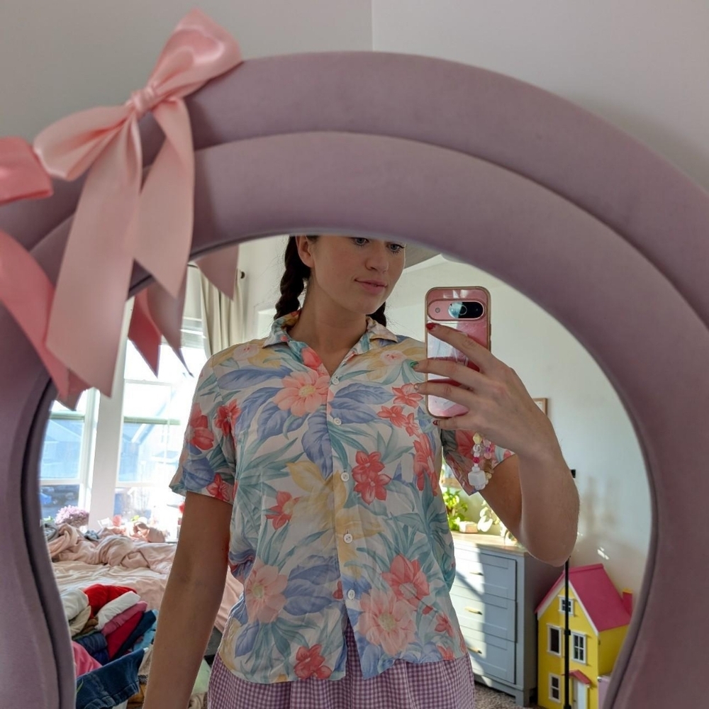 Tropical Multicolor Floral Button Up Blouse Size 12
